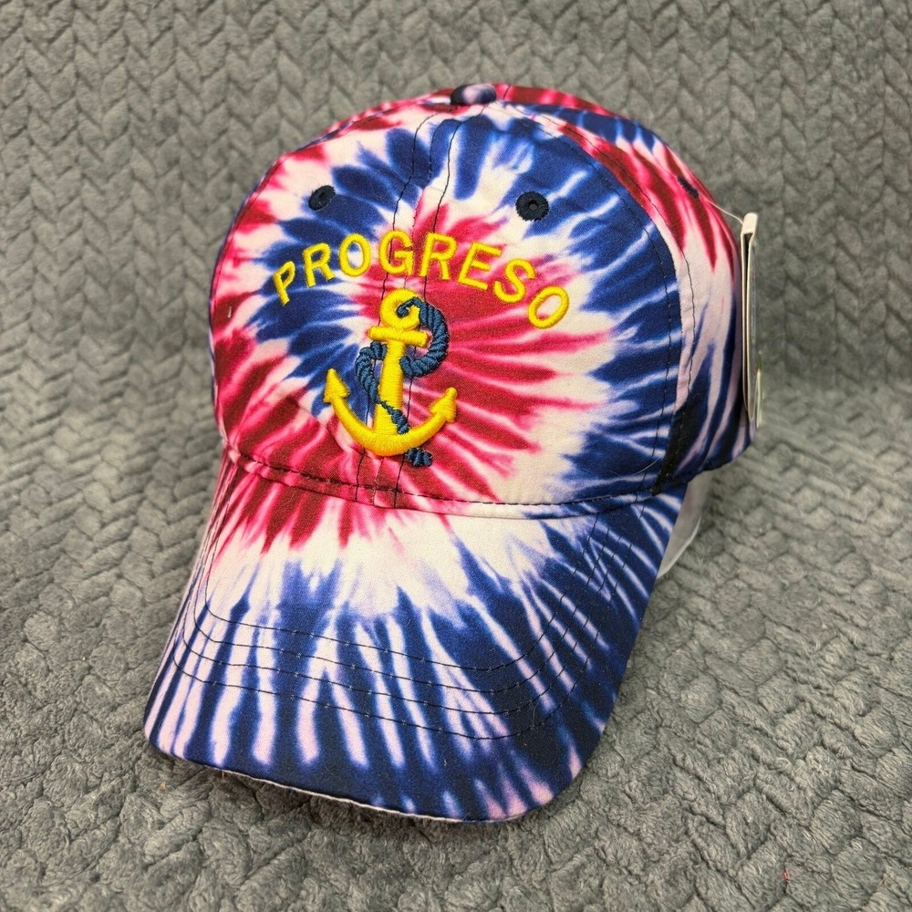 Tropical Caps Progreso Anchor Tie Dye OS Red White Blue Baseball Hat